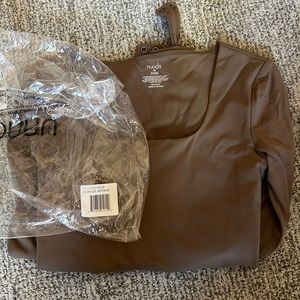Nuuds mocha long sleeve square neck body suit